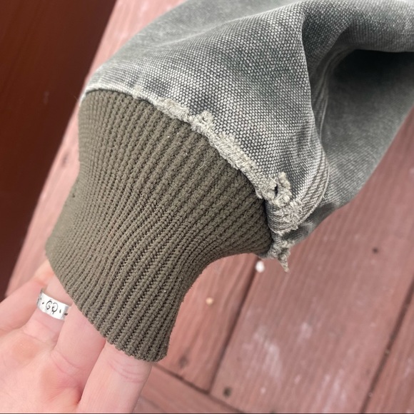 Vintage Carhartt Detroit Canvas Bomber Jacket Blanket Lined Green Distressed Lrg - Picture 5 of 7